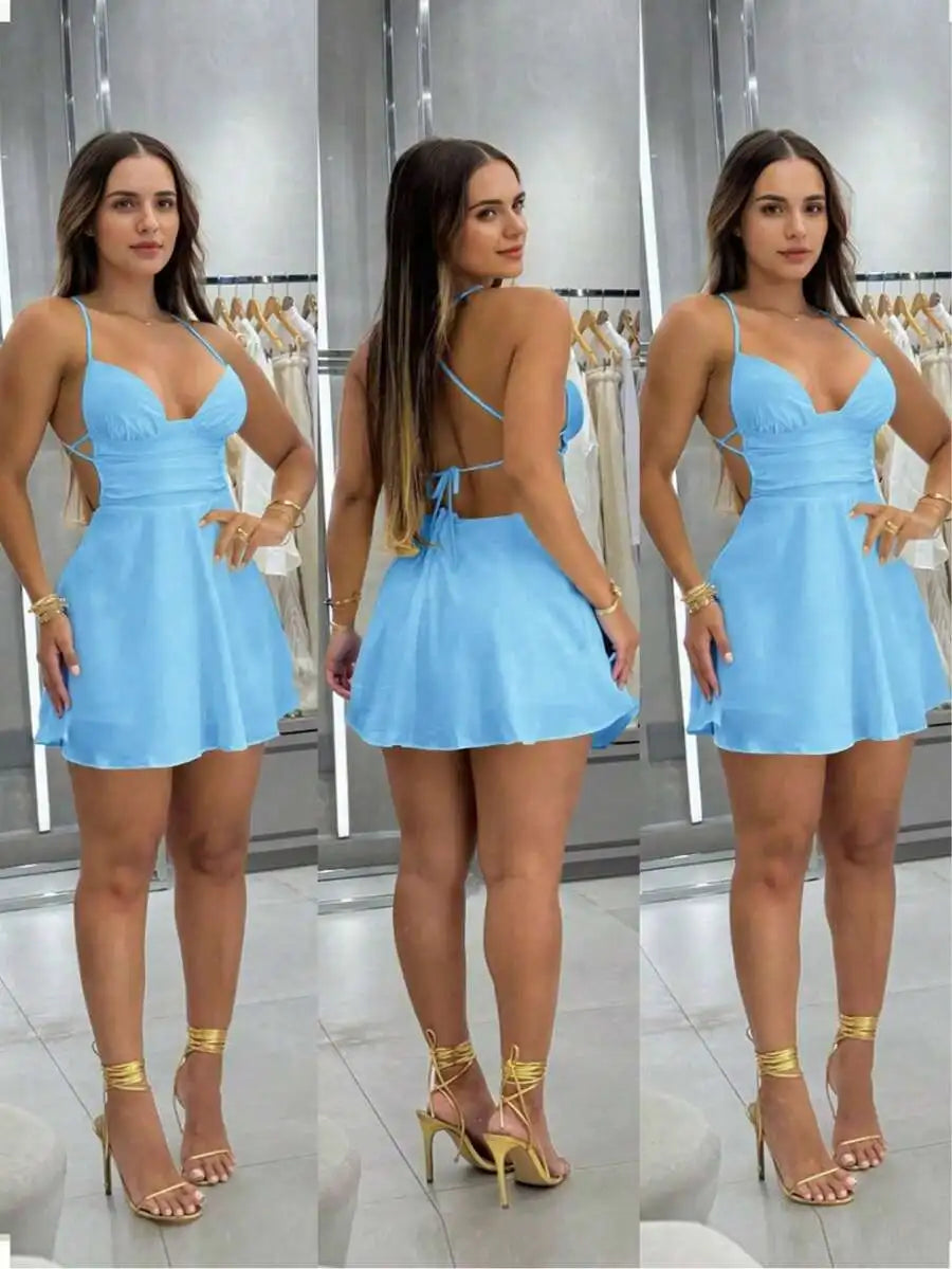 Mini Dress with Flared Skirt and Spaghetti Straps