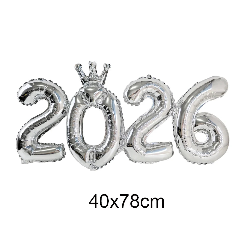 Crown 2026 Number Foil Balloons Happy New Year Eve Party Decoration Photo Booth Props Supplies Christmas Home Decor Navidad 2026