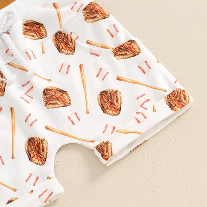 Toddler Boys 2-Piece Outfit Short Sleeve Tee with Fun Embroidery and Matching Baseball Print Shorts for a Stylish Summer Look