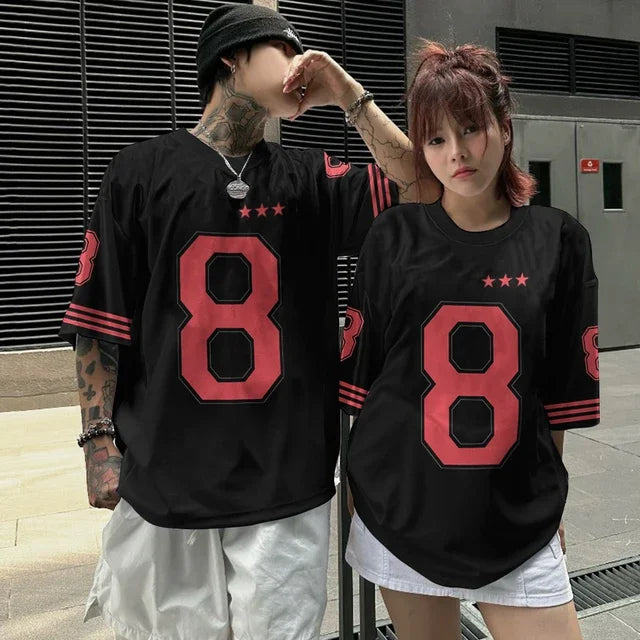 Summer T-shirt Loose Couple Sports Style Jersey Round Neck Breathable Fashionable Print Digital Trend Plus Short Sleeved Shirt