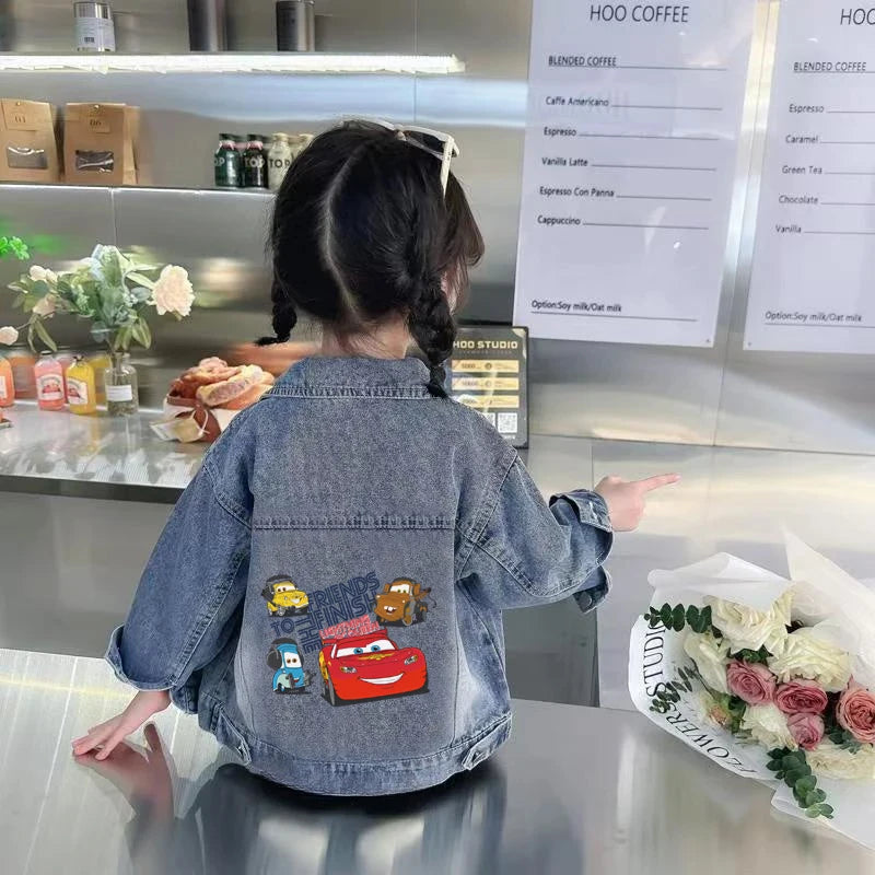 Disney Boys Girls Denim Jacket Children's Minnie Daisy Lightning Mcqueen Cartoon Long Sleeve Fashion Coat Kids Clothes Outerwear