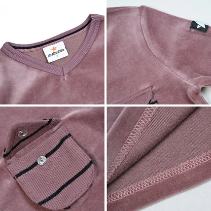 AA-Velour and striped layered set kids clothes sibling matching girl dress boys top baby romper v neck children family matching