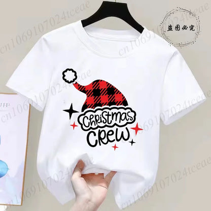 Children's Clothing Short Sleeve T-shirt Team Santa T Shirt Christmas Kids Matching Pajamas Cotton Tees Harajuku Tshirt for Gift