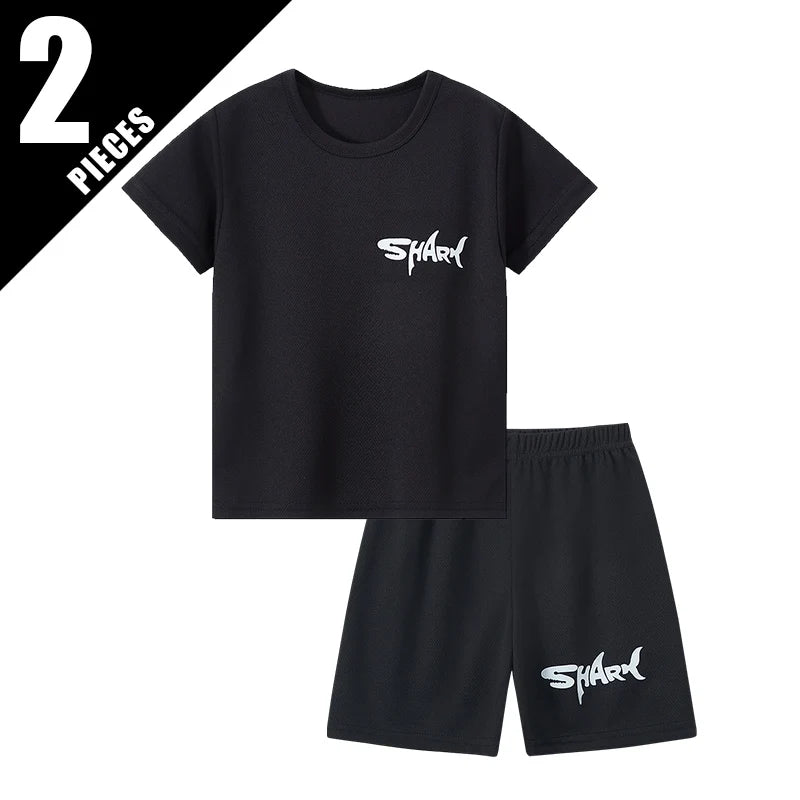 2-pieces Summer Children's Letter Quick drying Sports Suit For Boys And Girls Loose Short Sleeved T-shirt Outdoor Casual Shorts