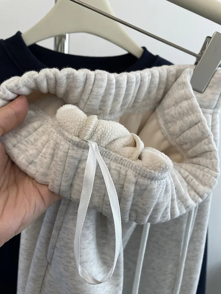 High Waist Thickened Lamb Velvet Drawstring Sweatpants Women Loose Casual Sports Warm Long Trousers Commute Style Cotton