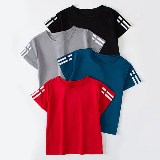 Children's summer solid color basic quick-drying short-sleeved boy leisure sports T-shirt girl Joker round neck short sleeves.