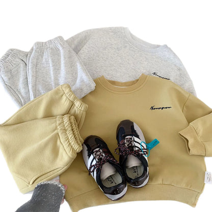 Toddler Boys Autumn Sweatshirt Sets Letter Embroidery Top+Elastic Waist Pant Kids Baby Boys Sets Solid 1-8Y Boys Two-piece Suit