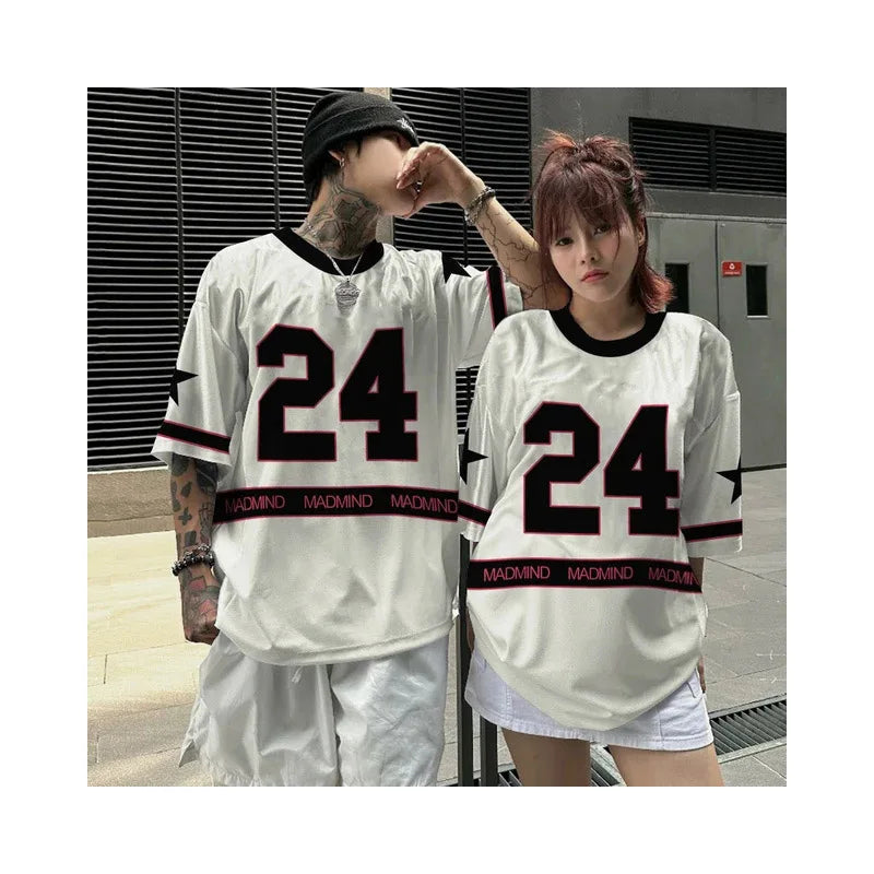 Summer T-shirt Loose Couple Sports Style Jersey Round Neck Breathable Fashionable Print Digital Trend Plus Short Sleeved Shirt