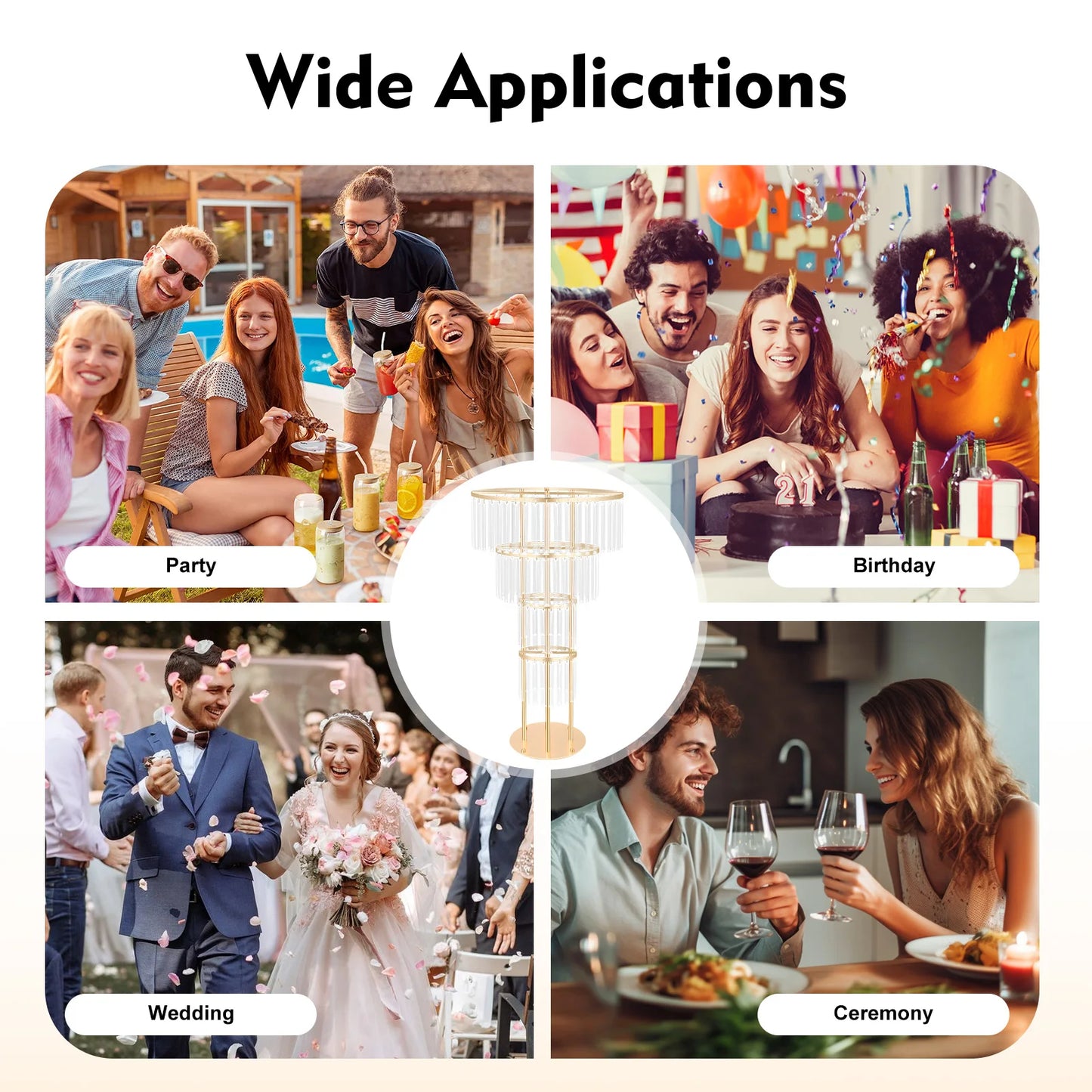 3-Tier/4-Tier Gold Crystal Flower Stand Electroplated Iron Freestanding for Wedding Party Event Decoration