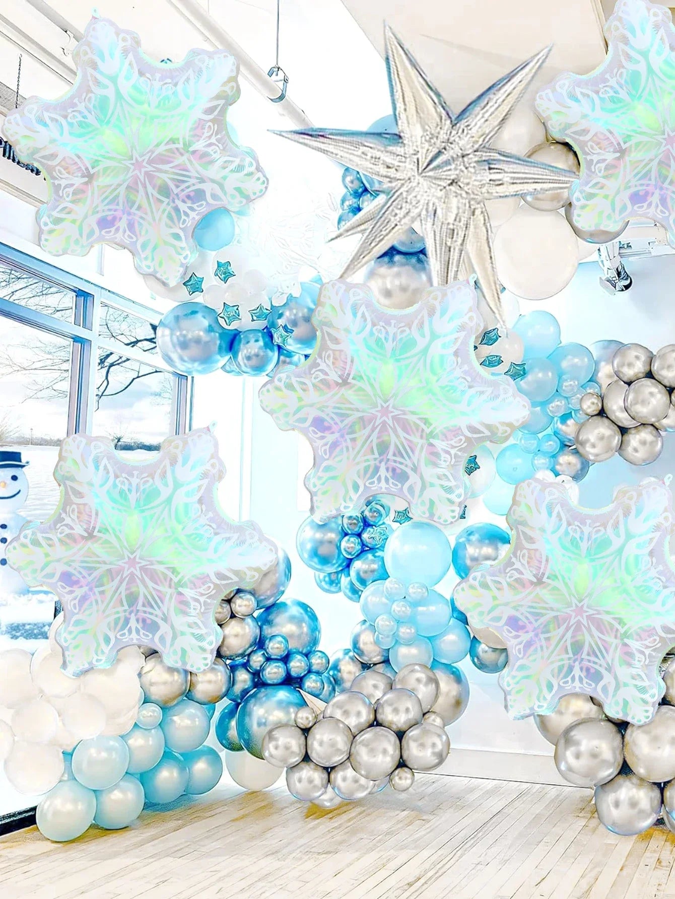1/3/6pcs transparent snowflake aluminum foil balloons, ice and snow theme party, birthday, Christmas, winter party, New Year