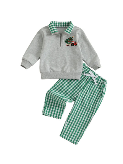 Baby Boy Holiday Outfits Reindeer Applique Crewneck Sweater Corduroy Pants 2 Piece Set for Christmas Party