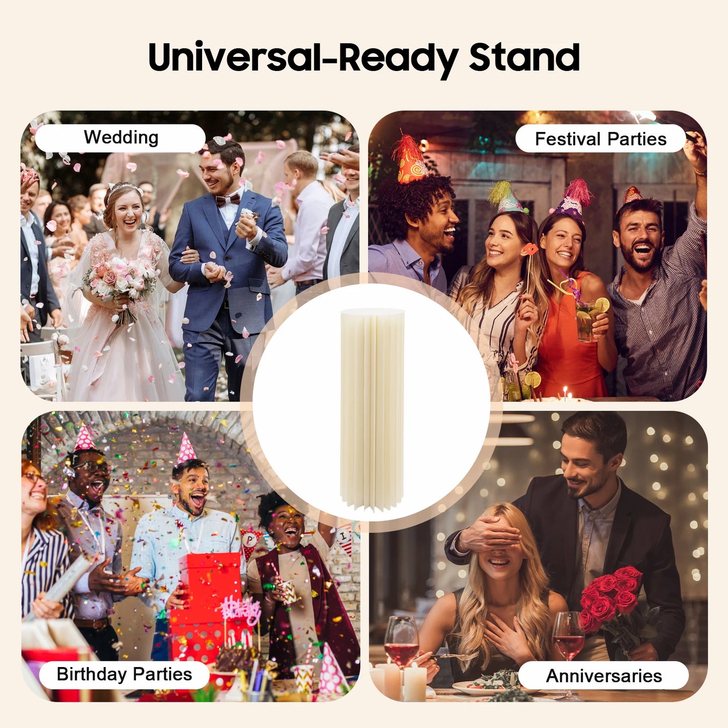 2PCS Cardboard Flower Stands Holder Cylinder Modern Wedding Decor 110lbs Load Bearing for Bouquet Cake Display Party Anniversary