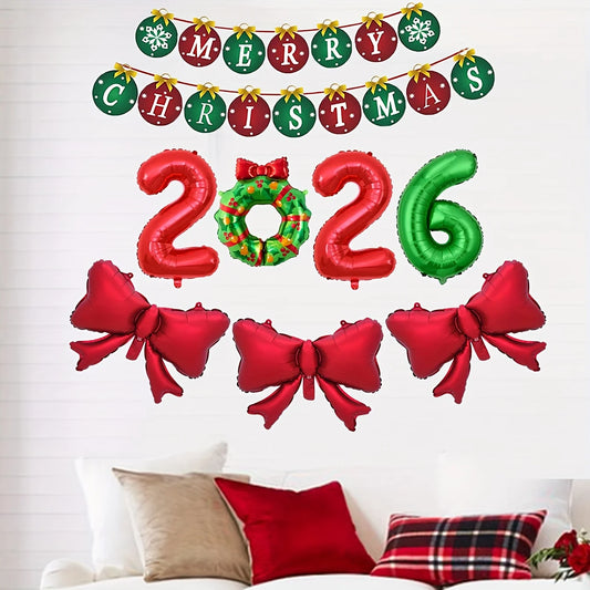 Christmas Red Green Balloon Garland Set Number 2026 Balloons Merry Christmas Banner Decorations New Year Festive Party Supplies