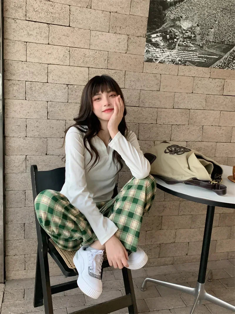 2025 Fashion Warm Plush Pants Cashmere Thick Plaid Ladies Winter Casual Loose Wide-legged Pants Korean Streetwear Students