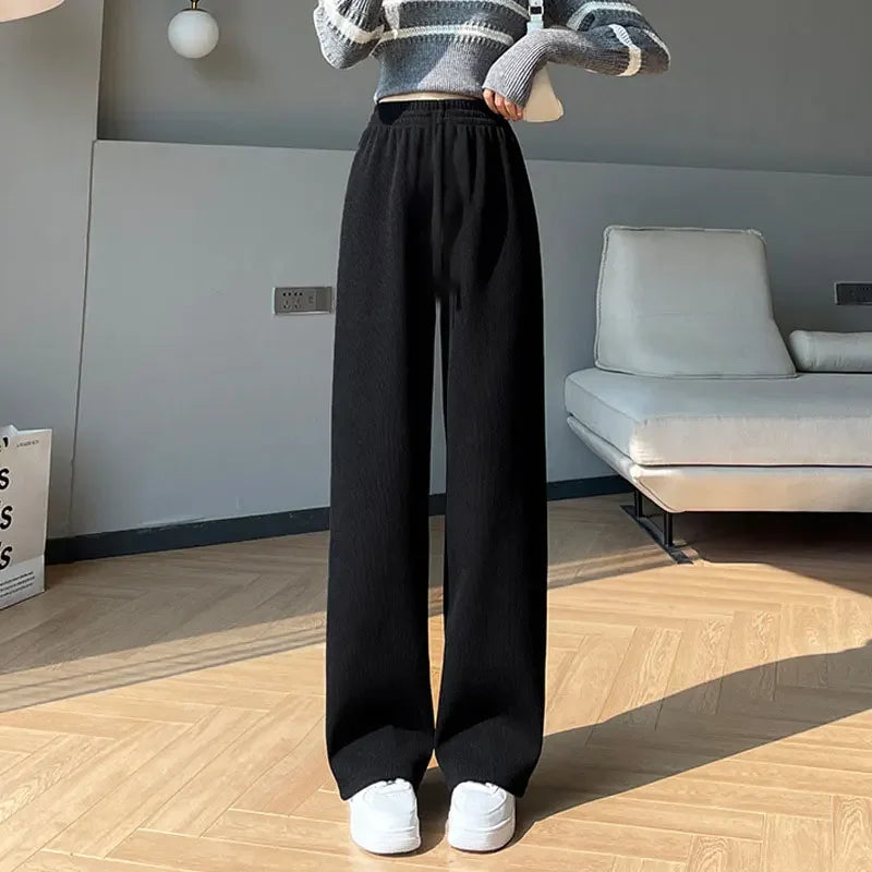 Women's Fleece Wide Leg Pants Winter High Waist Long Pants Loose Casual