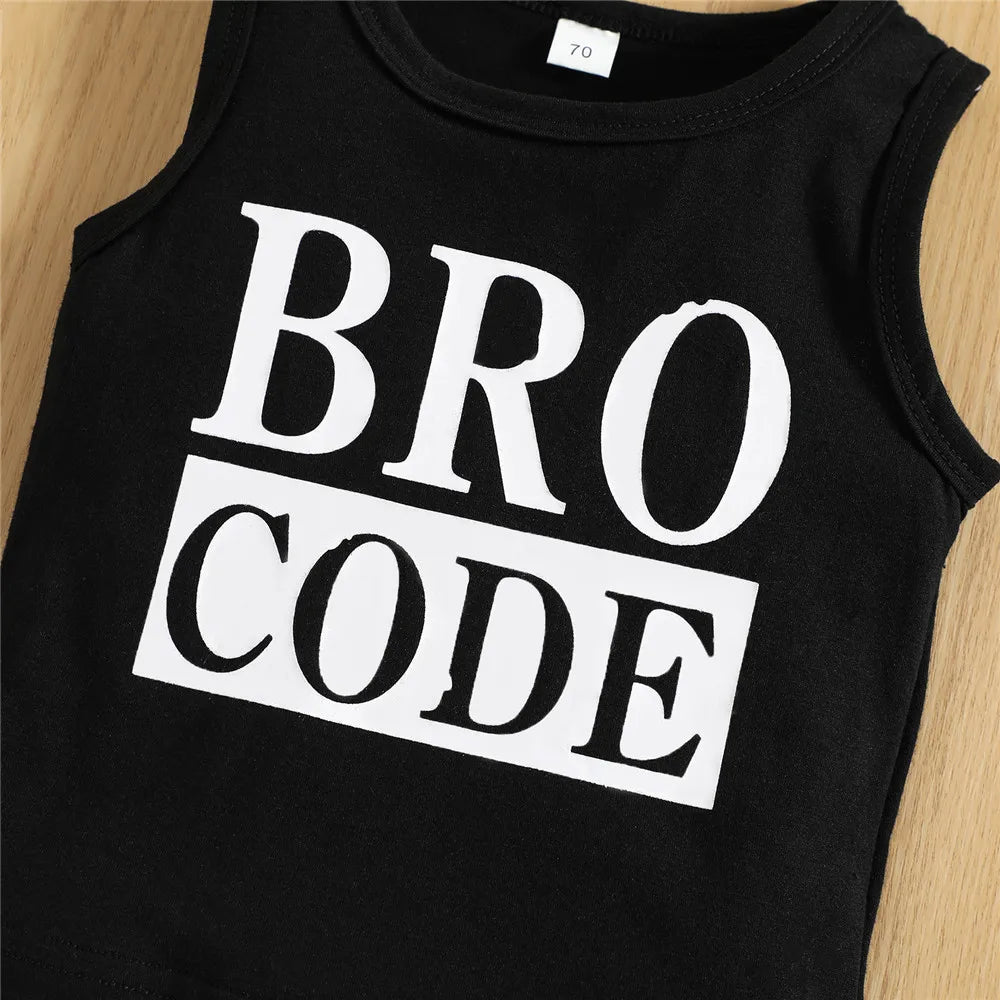 Infant Baby Toddler Boys Summer Outfit Set Round Neck Sleeveless Letter Print Tank Tops with Ripped Denim Shorts 3M-3T