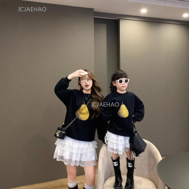 Black Family Matching Outfit New Mom and Daughter Dad and Son Casual Wear Boys Girls Kids Clothing Set Spring Autumn Clothes