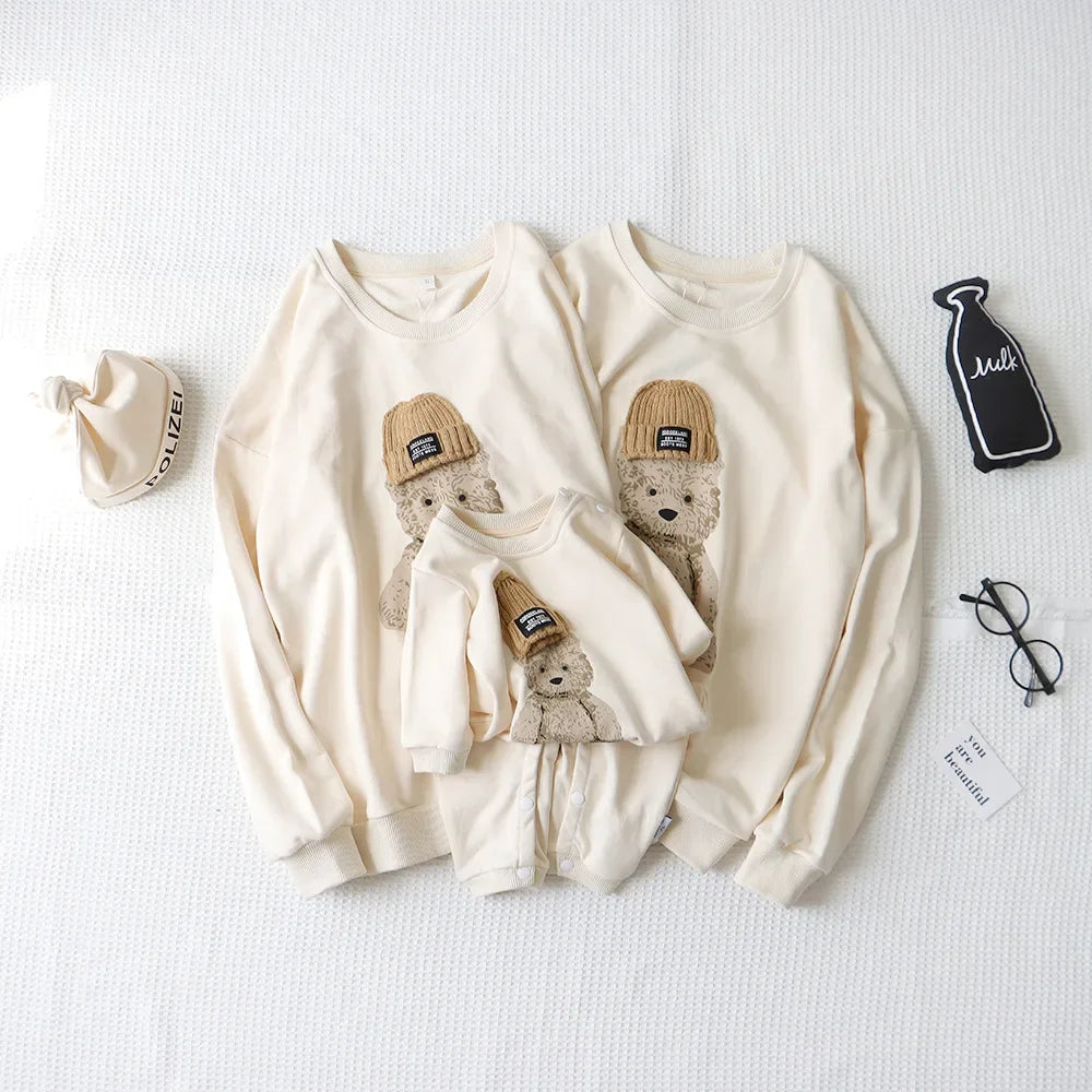 Family Matching Outfits Mom Dad and Son Sweatshirts Newbonr Bodysuit Mother Daughter Girl Same Tops and Plaid Skirts Clothes Set