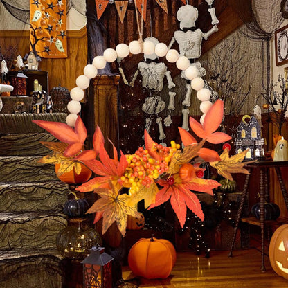 Fall Harvest Wreath with Pinecones and Acorns Autumn Leaves Thanksgiving Door Decoration for Home Wall Decor