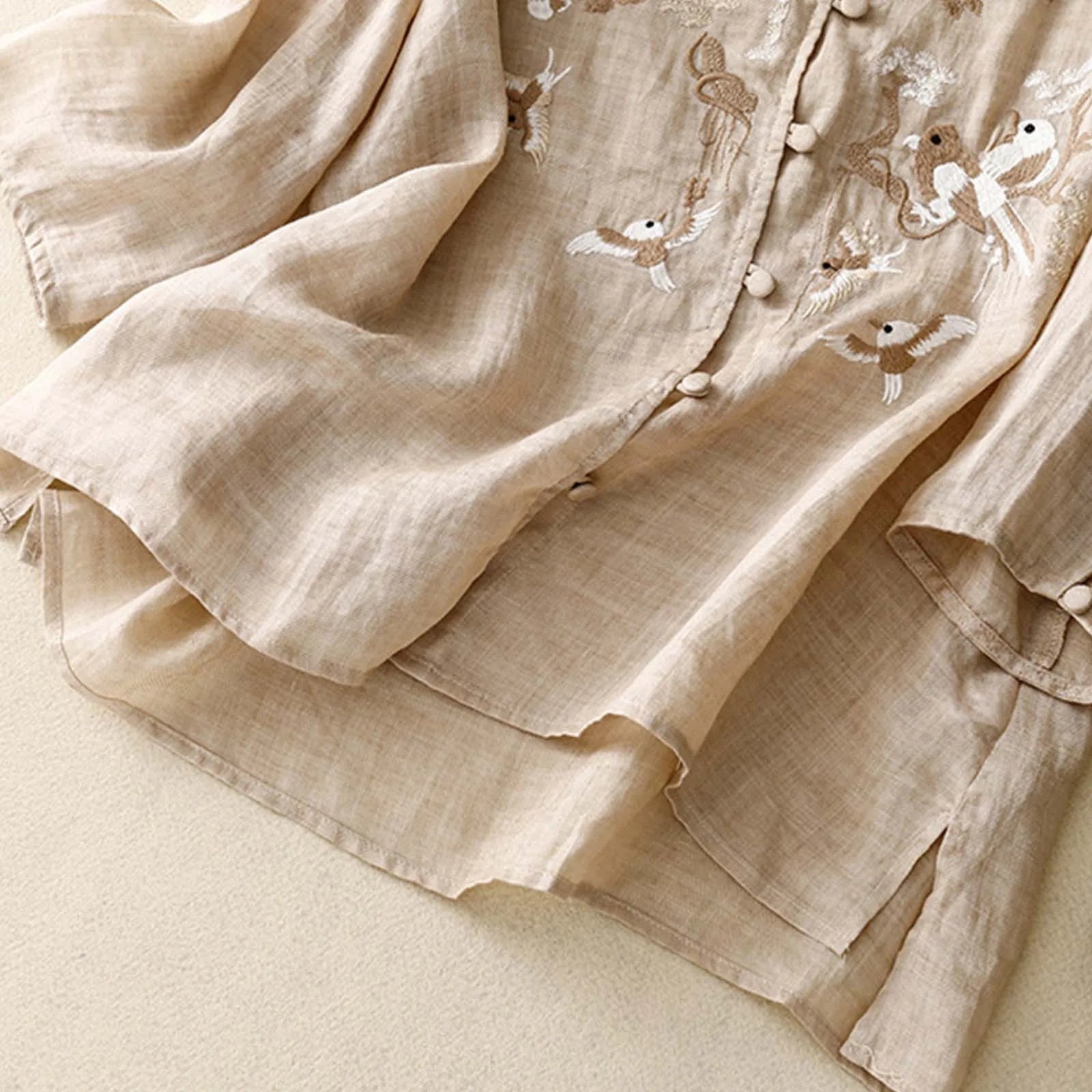 Summer Cotton Linen Shirts & Blouses For Women Vintage Embroidered Loose Fit Shirt Casual Blusas Camisas Solid Tops Blouse 셔츠