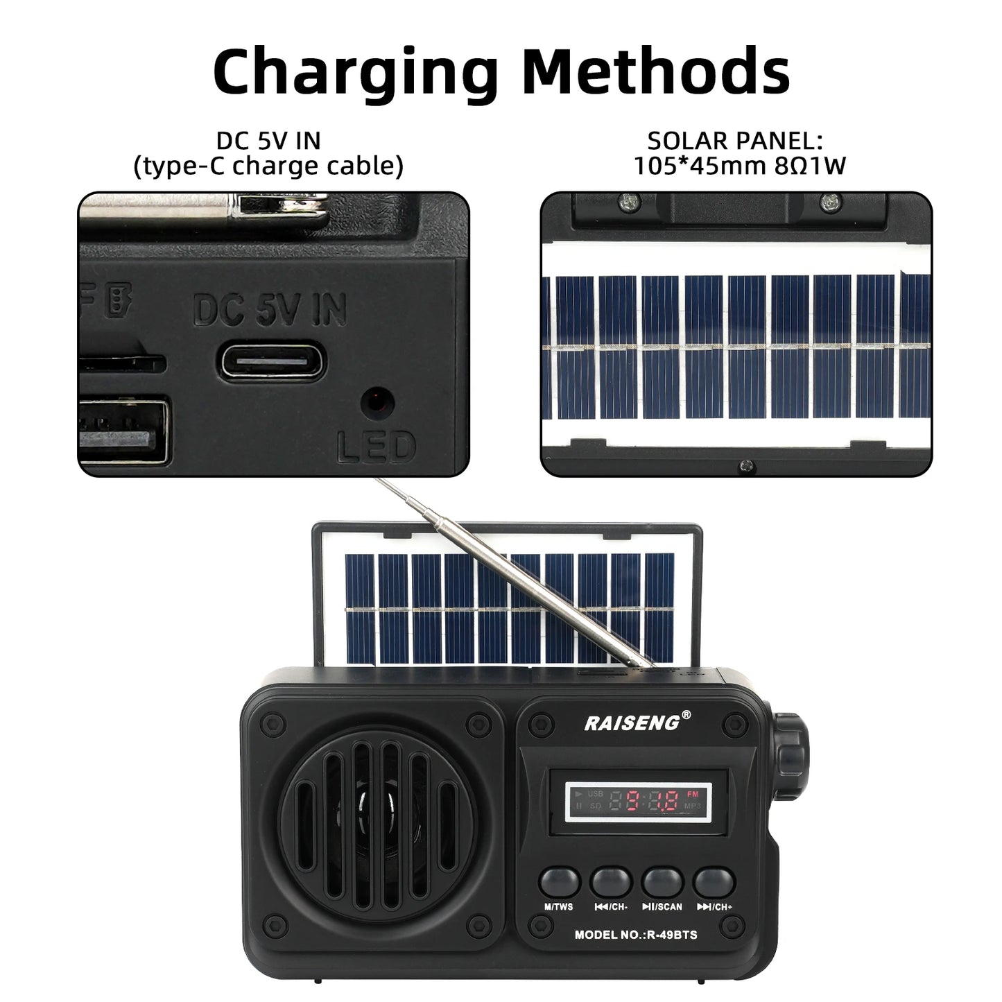 49BTS Wireless Bluetooth speaker MP3 playback FM radio Solar charging emergency radio full band high sensitivity
