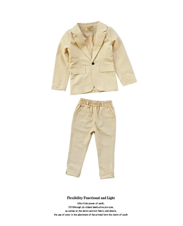 Little Boys Solid Suit Jacket Trousers Kids Formal Dress Spring Tuxedos Clothes Sets Child Cool Blazer Pants Baby Toddler Suits