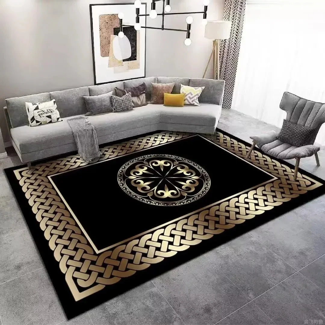 Opulent Golden Abstract Floor Mat Modern Carpet for Living Room Coffee Table Luxurious Rug for Room Decor Perfect Stylish Spaces
