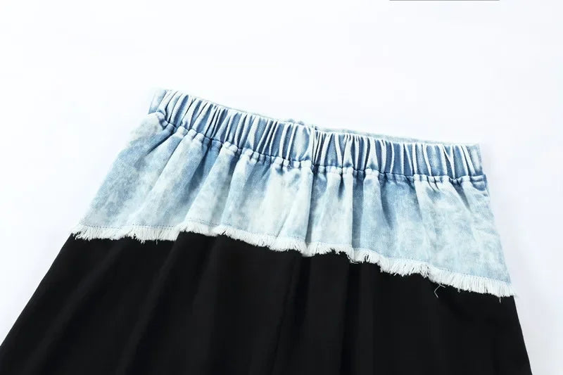 AP washed jeans patch collection children boys girls spring summer denim casual family matching clothing jumper tee skirt