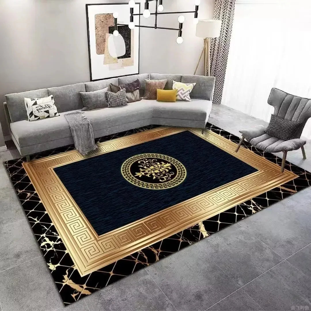 Opulent Golden Abstract Floor Mat Modern Carpet for Living Room Coffee Table Luxurious Rug for Room Decor Perfect Stylish Spaces