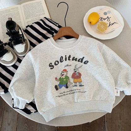 Kids Baby Boys Autumn Sets Cartoon Printed Sweatshirt+striped Elastic Waist Pant 1-8Y Boys Sets Loose Casual Baby Boys Sport Set