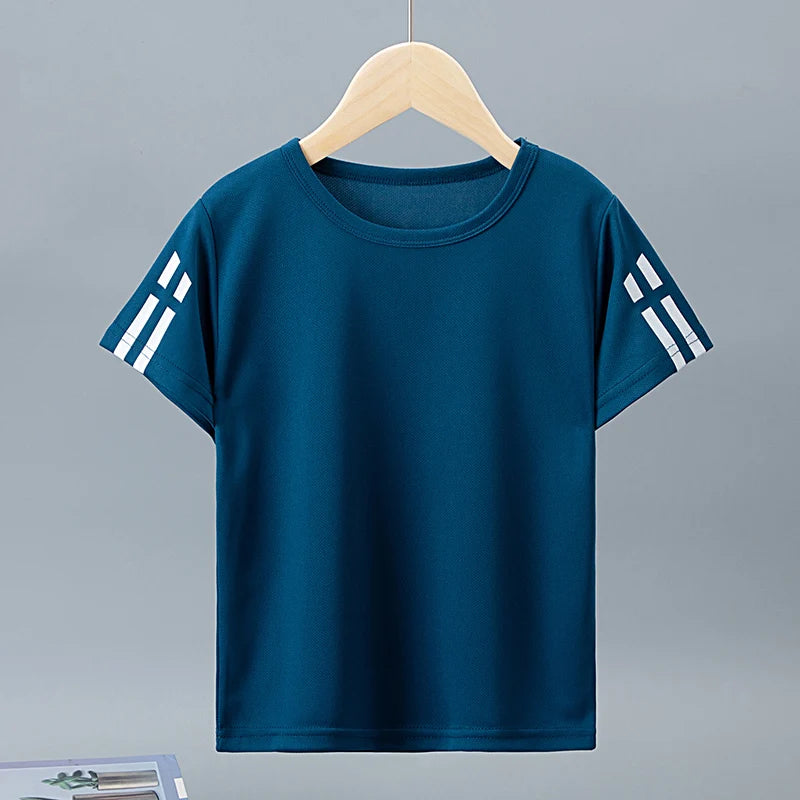 Children's summer solid color basic quick-drying short-sleeved boy leisure sports T-shirt girl Joker round neck short sleeves.
