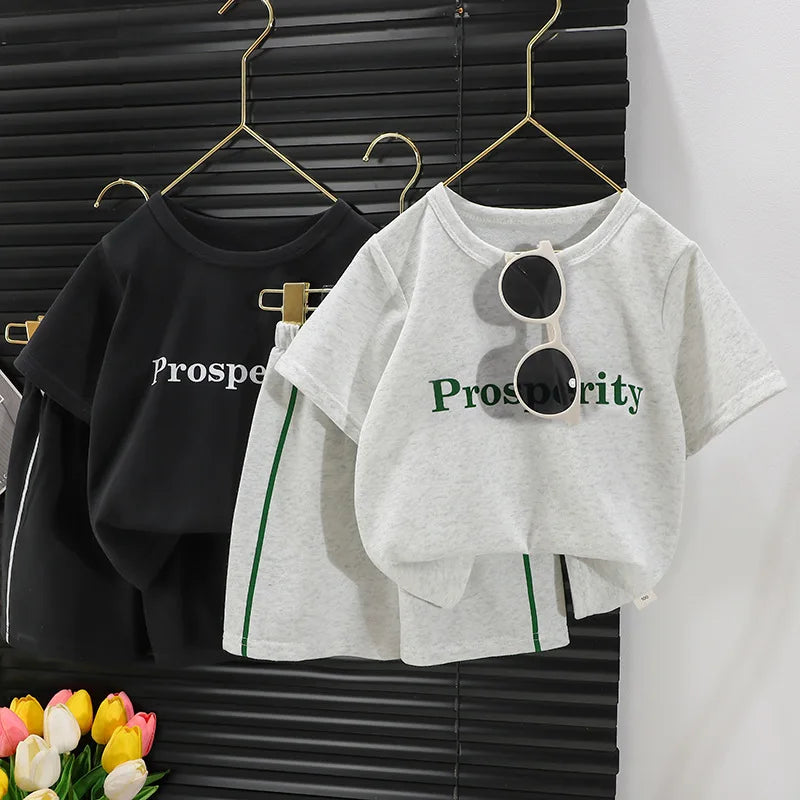 Children's Suit New Short-sleeved Top + Shorts 2-piece Striped T-shirt Summer Baby Clothes Korean Style Children's Clothing