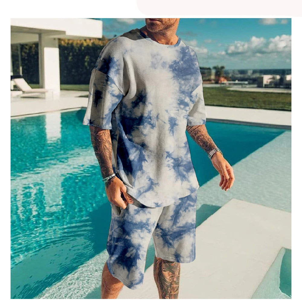 Fashion Tie-dye 3D Print Men's Suits Summer T-Shirts Shorts 2-Piece Sets Tracksuits New Sportswear Oversized Outfit Man Clothing