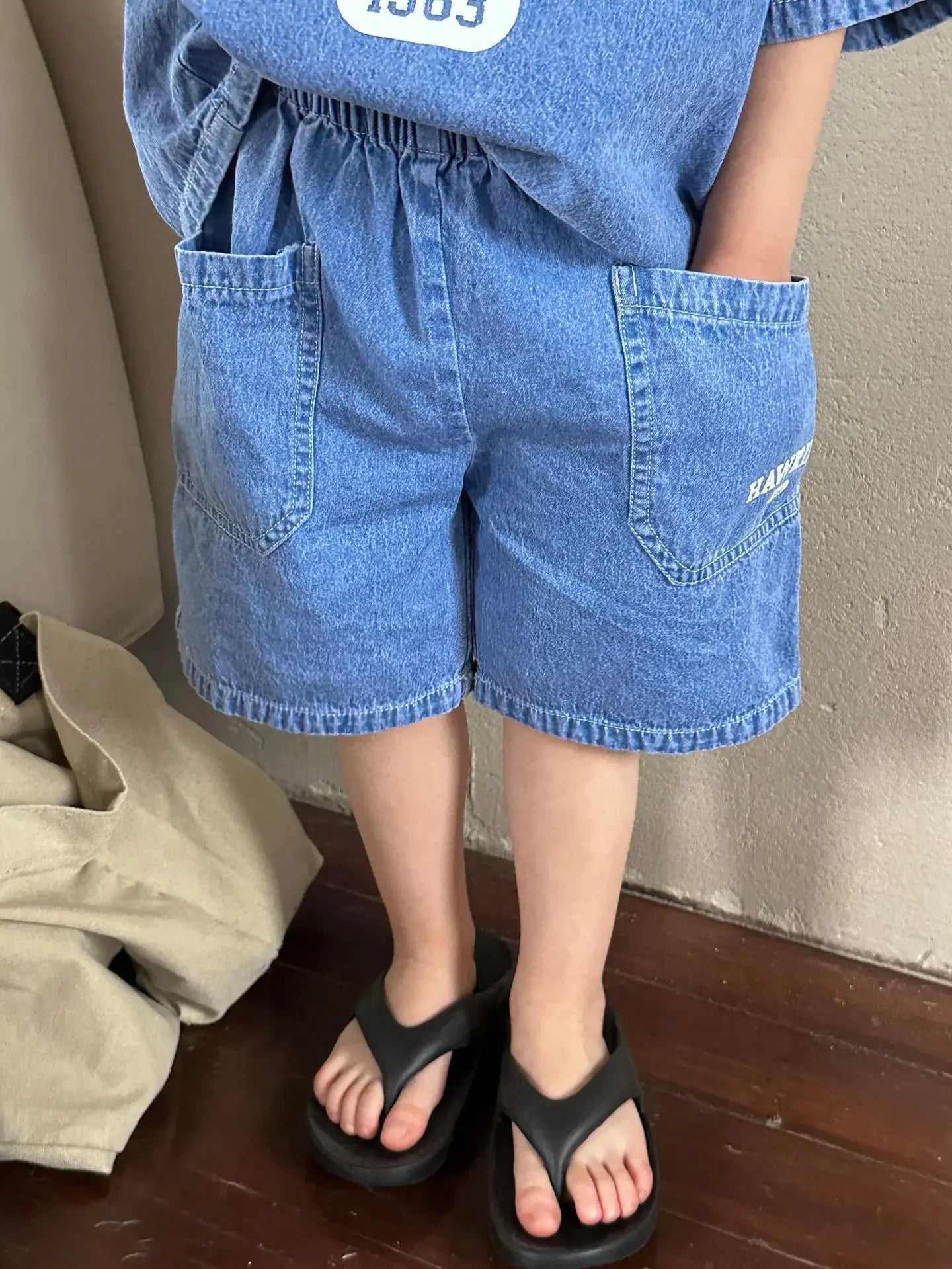 5816C Children's Clothing Set Denim Suit Summer Casual Boy's Denim Suit Letter Print Top+ Shorts Casual Two-piece Suit
