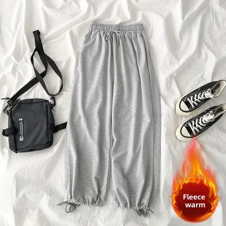 Thickened Fleece Black Sports Pants Pure Color Casual Trousers Autumn Winter New Style Slimming Harlan Pants for Women