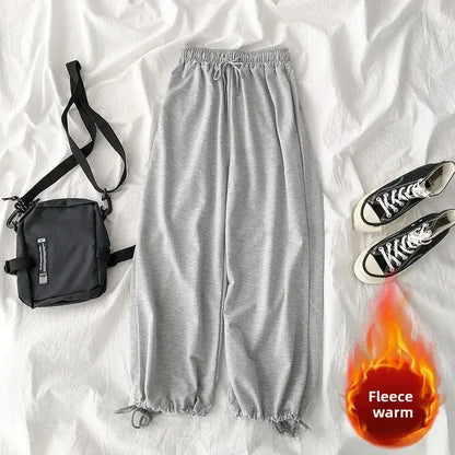 Thickened Fleece Black Sports Pants Pure Color Casual Trousers Autumn Winter New Style Slimming Harlan Pants for Women