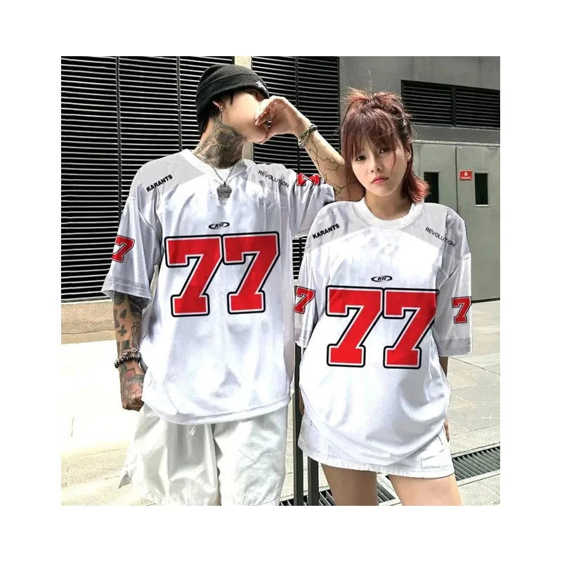 Summer T-shirt Loose Couple Sports Style Jersey Round Neck Breathable Fashionable Print Digital Trend Plus Short Sleeved Shirt