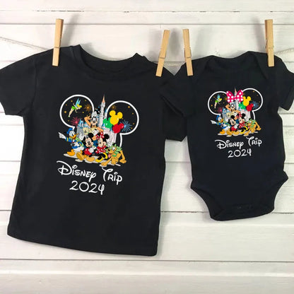 Disney Trip 2024 Family Matching Shirts Funny Mickey Minnie Tshirts Look Dad Mom Kids Tees Top First Disneyland Vacation Outfits