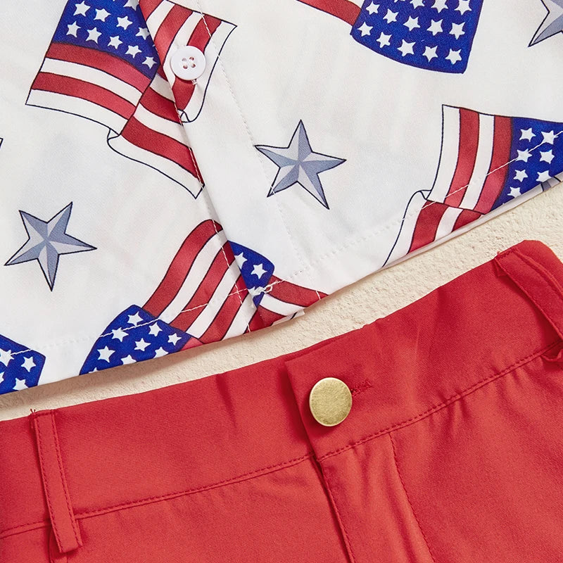 Infant Boy Independence Day Apparel Red White Blue Star Stripe Print Bowtie Top Shorts Set Kids Clothing for July 4th