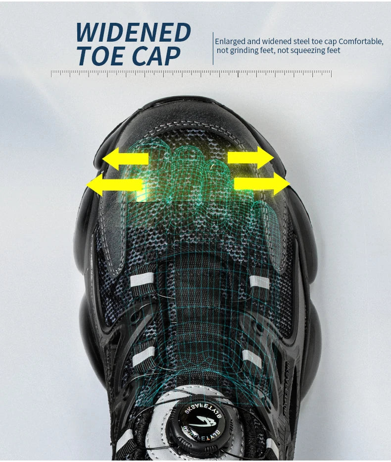 Slack-stab-proof work shoes with elastic buttons and lace-up