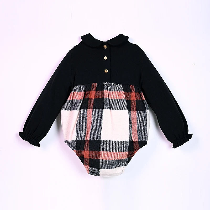 Ali-Plus family clothes set black cotton Mousse cashme plaid girl dress vest shirt black mock neck top plaid for autumn children