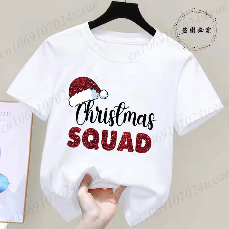 Children's Clothing Short Sleeve T-shirt Team Santa T Shirt Christmas Kids Matching Pajamas Cotton Tees Harajuku Tshirt for Gift