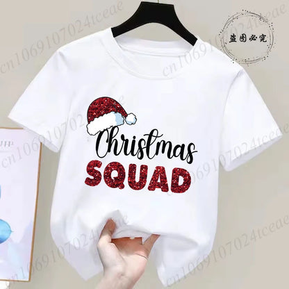 Children's Clothing Short Sleeve T-shirt Team Santa T Shirt Christmas Kids Matching Pajamas Cotton Tees Harajuku Tshirt for Gift