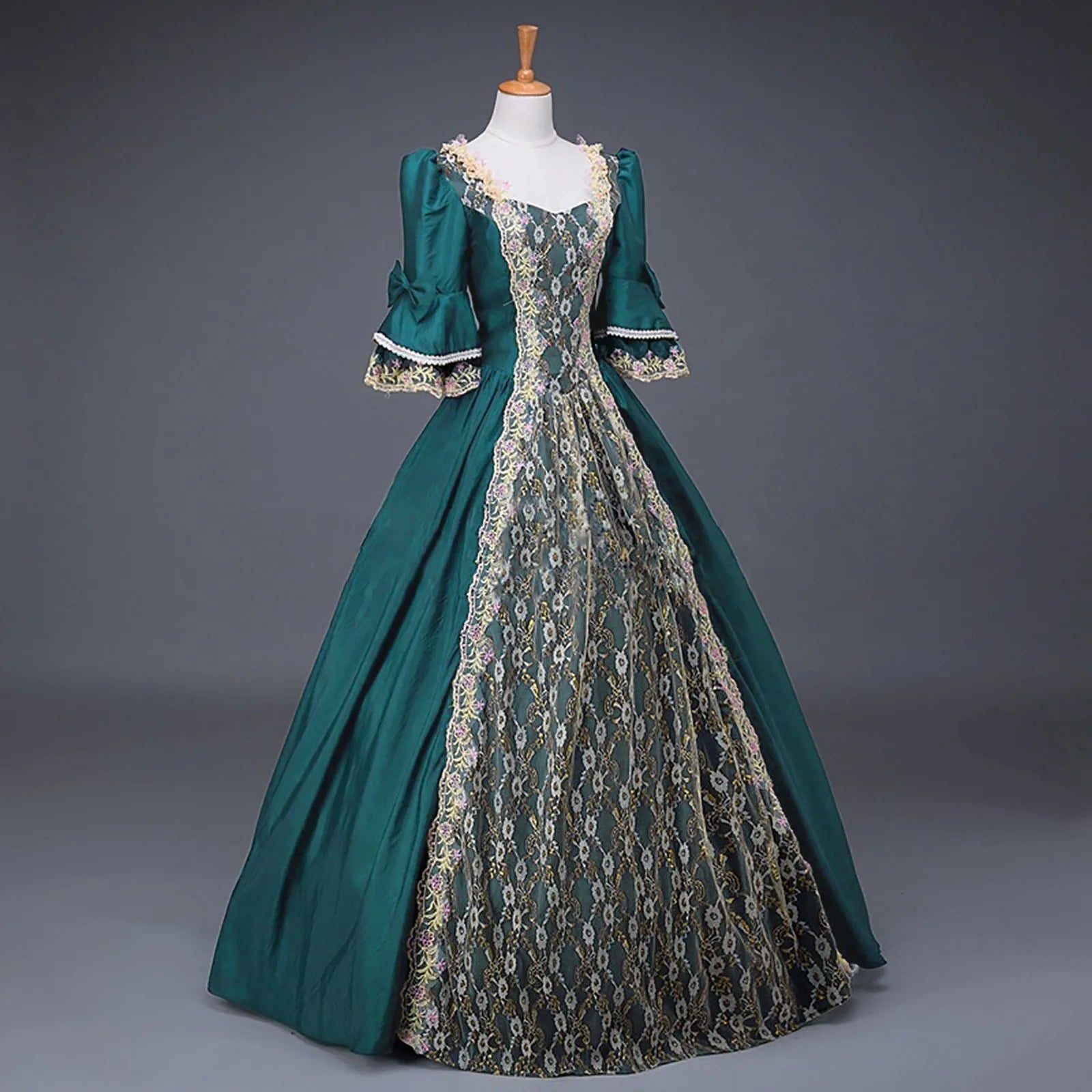 18th Century Medieval Dress Women High Waist Half Sleeve Ball Gown Princess Lace Patchwork Satin Dress Queen Renaissance Costume