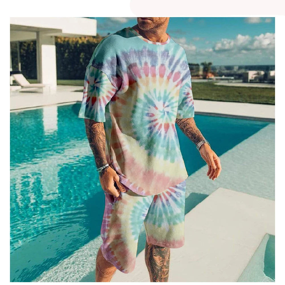Fashion Tie-dye 3D Print Men's Suits Summer T-Shirts Shorts 2-Piece Sets Tracksuits New Sportswear Oversized Outfit Man Clothing