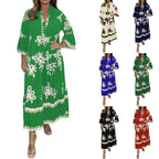 Casual Long Dresses Womens Summer Retro V Neck Print Long Sleeve Dresses Elegant High Quality Party Formal Vestidos Women