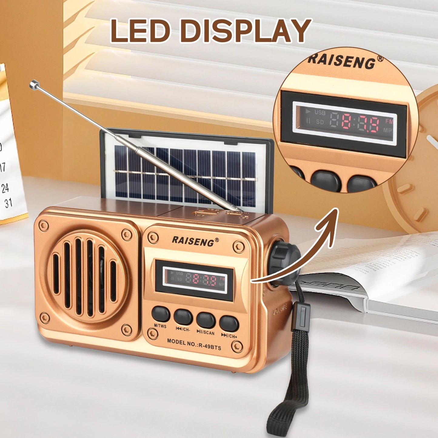 49BTS Wireless Bluetooth speaker MP3 playback FM radio Solar charging emergency radio full band high sensitivity