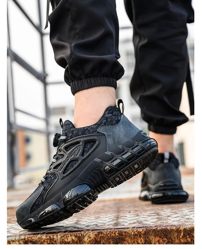 Slack-stab-proof work shoes with elastic buttons and lace-up