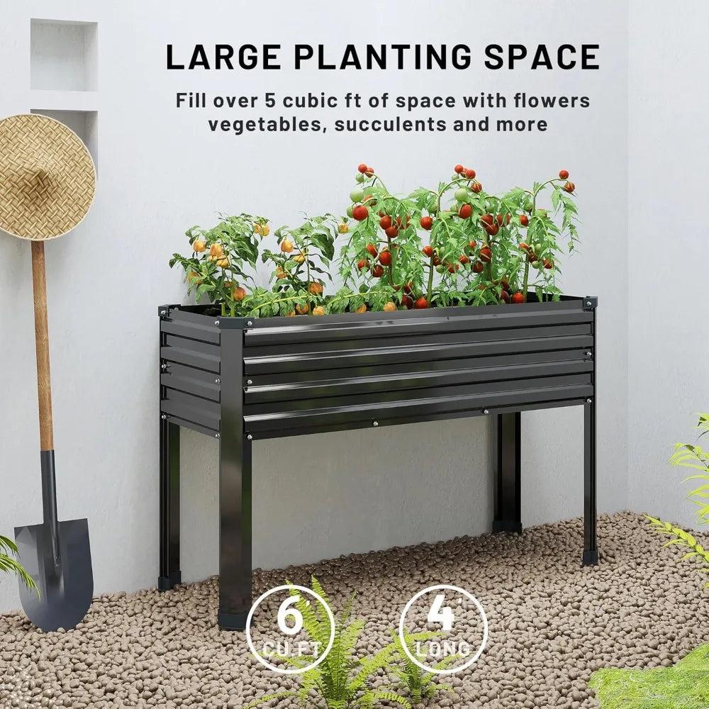 MGNO Galvanized Raised Garden Bed Outdoor with Legs,48×18×32in Metal Elevated Raised Planter Box for Backyard, Patio, Balcony, 3