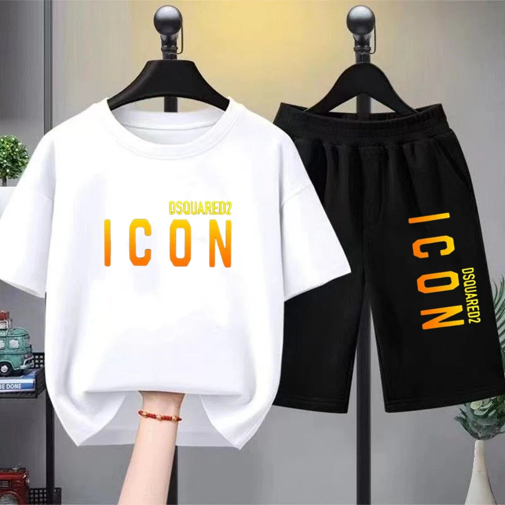 Brand letter printing Kids T-shirt Set Boys Girls 3-12yrs Short-sleeved+shorts 2Pcs Round Neck Sports Casual summer Clothes